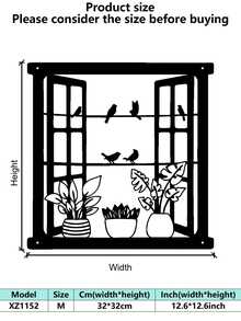 1 peça de escultura de pássaro em metal Art Déco para janela, pintura de parede em ferro, adequada para sala de estar, terraço, varanda - decoração de cerca de jardim interna/externa, pintura de parede, decoração externa