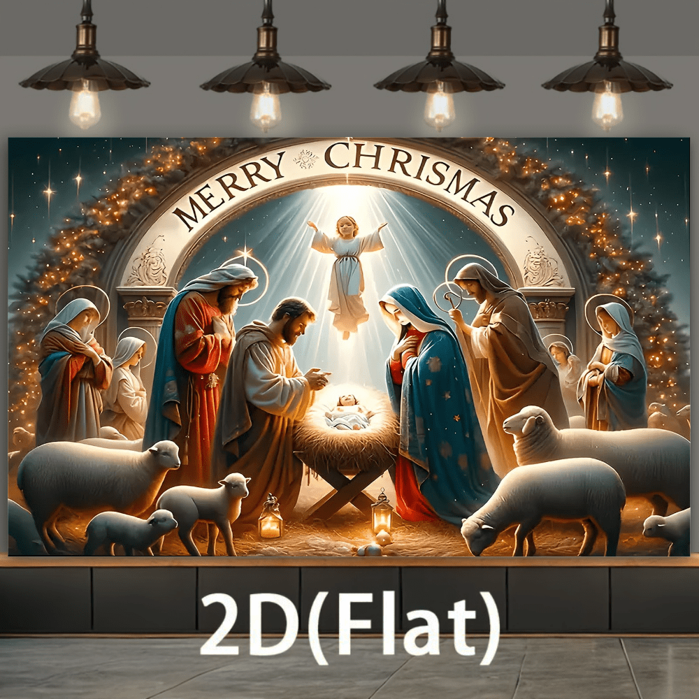 Fondo de tela de poliéster multifuncional con diseño plano en 2D de un pesebre navideño, adecuado para decoración del hogar, celebraciones de cumpleaños y aniversarios, y como fondo fotográfico para interiores y exteriores