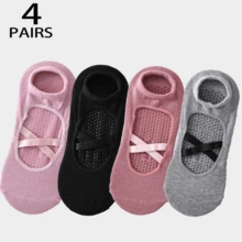 4 双女士防滑瑜伽袜 - 专业抓地力，适合跑步、健身、普拉提、芭蕾和自由体操 - 多种颜色（黑色、粉色、灰色） - 带足弓支撑和脚踝垫 - 送给舞者和健身爱好者的理想礼物，训练必备 - 耐用材质 - 彩色 - 查看 10