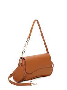 Layton Vivian L8653# Women's Crossbody Bag In Synthetic Leather With Gold Chain Strap, Modern And Elegant Design – Compact And Spacious, Ideal For Outings And Events – Available In Brown, Silver, Apricot, Black, Golden, Beige, Clay, And Champ. - 駝色 - 查看 2