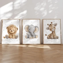 3pcs/Set Modern Canvas Posters, Children's Room Wall Decor Paintings, Room Decoration, Bedroom And Playroom Home Decor - Lion, Elephant, Giraffe, Plush Animal Pattern, Small Animal Pattern, Playroom Decor, Cute And Fun, Minimalist Style, With Or Without Frame, Room Decoration, Home Decor, College Dorm Apartment Decor, Hotel, Home, Living Room, Bedroom, Bathroom And Office Wall Decor Gift - Multicolor - View 2