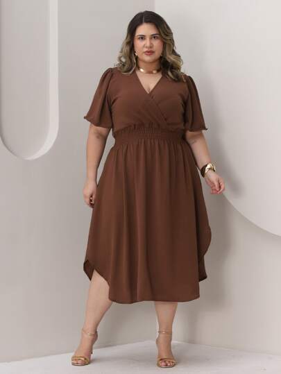 Vestido Feminino Midi Plus Size Transpassado Manga Curta Duna