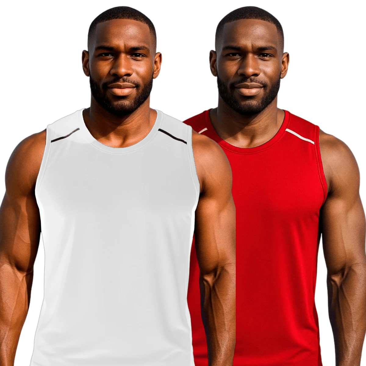 CONJUNTO 2 Regatas  Masculina Dry Fit Academia Treino Corrida - BRANCO-VERMELHO - Visão 1