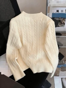 秋冬休闲刺绣圆领粗针织毛衣，女款新款宽松开衫针织衫