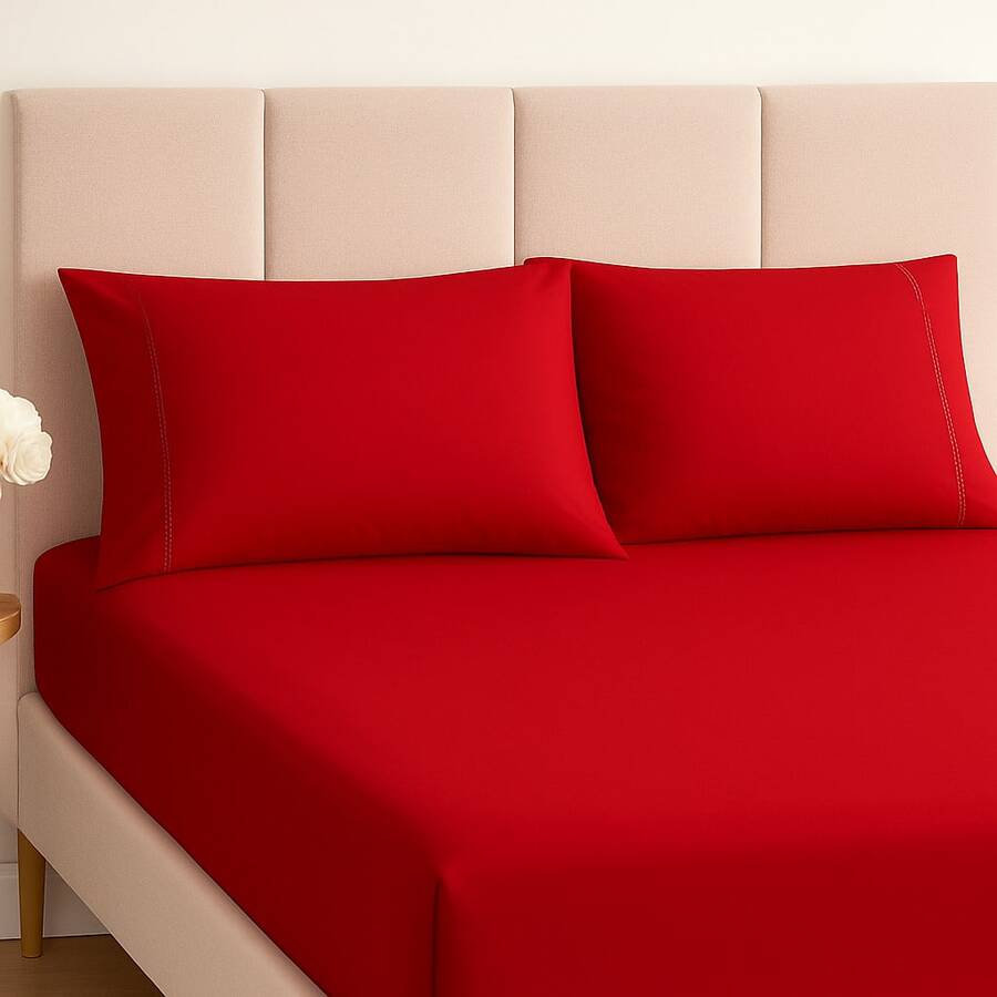 400 Thread Count Premium Bedding Set With Stick Stitch Finish - RED - View 1