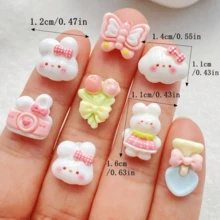 10/20/30pcs Resin Mini Cute Cartoon Rabbit, Bouquet, Bow Heart Decorations - Flat Rhinestone, Suitable For Nail Art, Scrapbooking, DIY Crafts Accessories And Home Decor, Easter Decoration