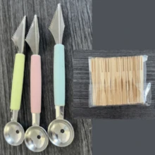 不锈钢水果勺 - 可重复使用的西瓜和冰淇淋球勺，厨房用具，方便上菜，水果勺，不锈钢水果球勺，可重复使用的西瓜勺，创意雕刻刀，水果勺，西瓜勺，水果切刀，厨房用品（款式和颜色随机）