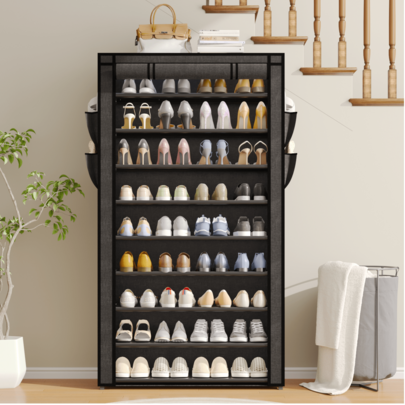 Tomnk Shoe Rack With Covers - 10 Tiers Tall Shoe Rack Organizer Large Capacity Shoe Shelf Storage 40 Pairs Space Saving Vertical Shoe Storage Organizer For Closet, Entryway, Dorm, Bedroom