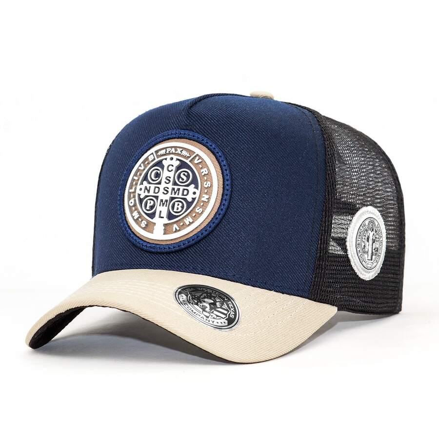 Men's And Women's Casual Saint Benedict Medal Trucker Cap - Blue - View 1