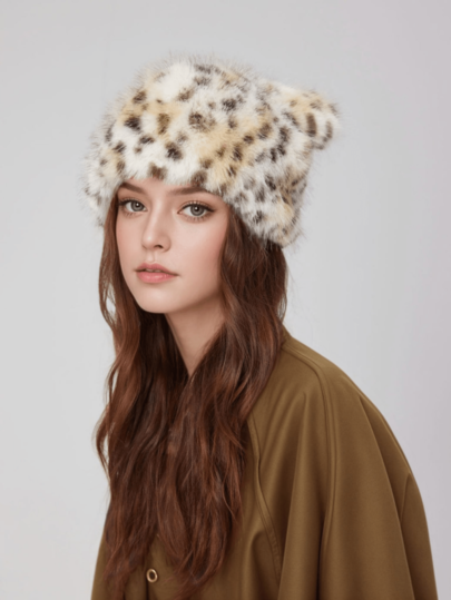 Chapéu de urso com estampa de leopardo manchado de alta qualidade 2025, imitação de gato leopardo, chapéu de pele adulto, acessórios de moda quentes para o inverno