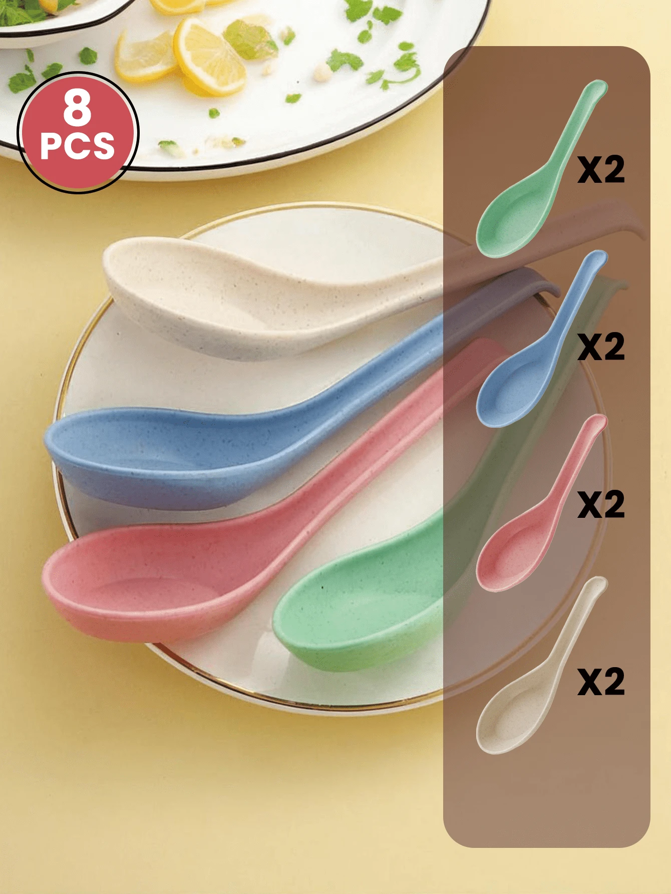 8pcs Wheat Straw Spoons, Household Soup Spoons, Rice Spoons, Ramen Spoons, Spicy Hot Pot Spoons, Takeout Spoons