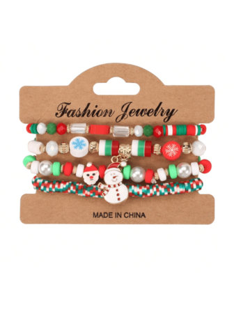 1 套圣诞树吊坠手链，饰有雪人、圣诞老人、铃铛和鹿角图案，配有多层串珠