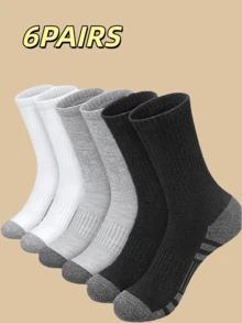 6 pares de calcetines tipo tripulación para hombres de talla grande, en color negro y blanco, aptos para primavera/otoño, calcetines deportivos para baloncesto