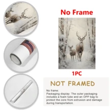 1 pièce Affiche sur canevas de style vintage représentant une forêt d'hiver avec un cerf. Convient pour le salon, la chambre, le bureau à domicile, la cuisine. Impression sur canevas verticale/horizontale pour usage intérieur avec motif de Noël. (Cadre en option)