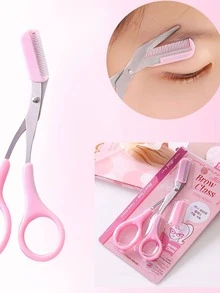 [Elegant Style] Stainless Steel Eyebrow Trimming Scissors With Pink Comb Mini Makeup Grooming Tool For Perfectly Shaped Eyebrows, No Power Needed - Multicolor - View 2