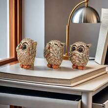 3件套豪华猫头鹰家居装饰品：优雅的家居装饰配件 - 金色 - 查看 4