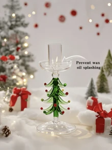 1 pezzo Portacandela in vetro a forma di albero di Natale, decorazione per la casa in occasione delle feste, centrotavola per la tavola da pranzo natalizia, portacandela in vetro artistico fatto a mano, adatto per Natale, matrimoni, feste, decorazioni natalizie, decorazioni per la stanza in inverno, decorazioni natalizie per la casa, regalo di Natale, ornamento natalizio