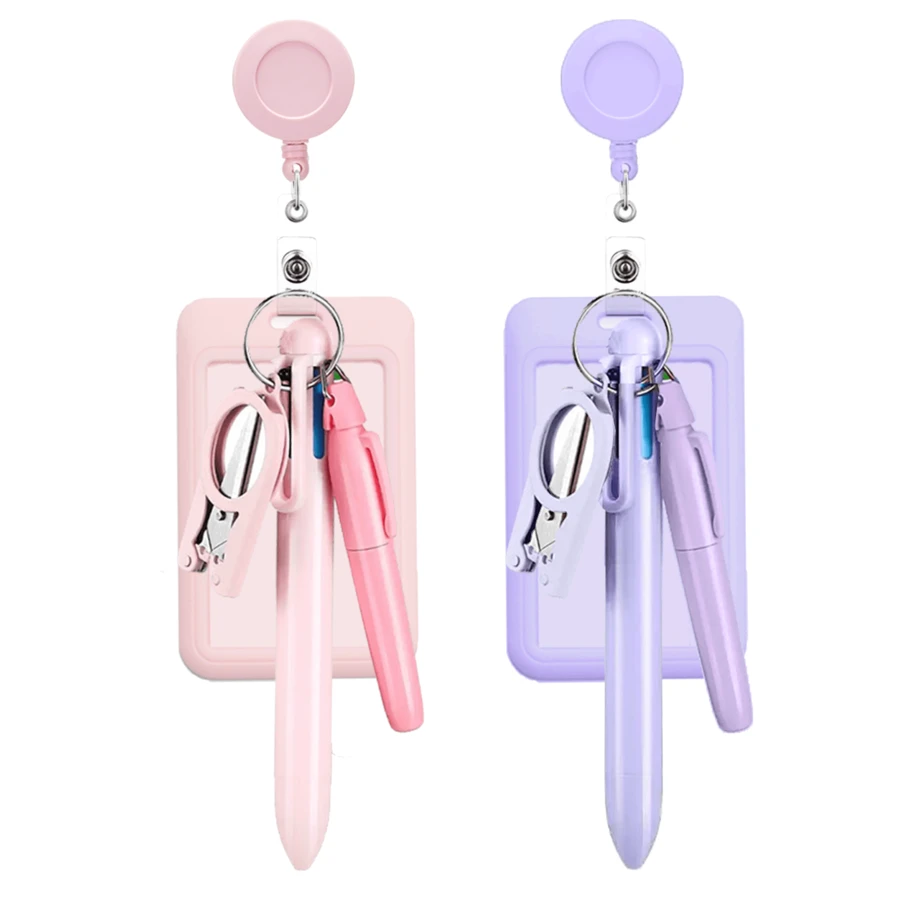 Sistema de color Macron, juego de papelería portátil para médicos y enfermeras de hospital, con tijeras plegables que pueden cortar gasa, clip de identificación extensible, bolígrafo recargable, marcador resaltador. - Multicolor - Ver 1