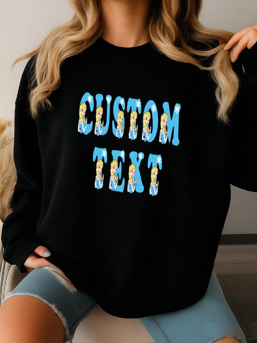 Custom Text  Frozen  Shirt, Name  Princess Character Shirt, Personalized  Two Sided, Birthday Girl Frozen Shirt, Mss650 Sweatshirt - màu đen - Xem 1