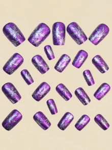Christmas Nails, Snowflakes Stain The Nails, Y2k Nails, 24 Pieces Of Nails, Fake Nails, Press On Nails, Purple Nails Fall Press On Nails