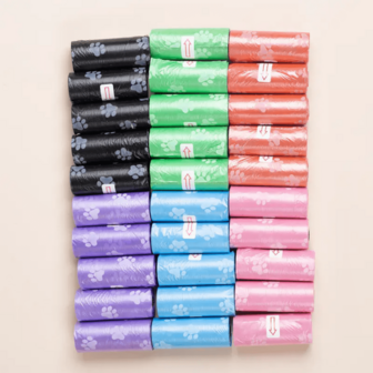 5 Rolls/75pcs Paw Print Dog Waste Bags - Leakproof Polyethylene Material, Easy Tear Design, 2.0kg Load Capacity - Multiple Colors (Blue, Pink, Purple, Green, Orange) Available, Cute Patterns, Ideal For Outdoor Pet Cleaning | Leakproof Structure