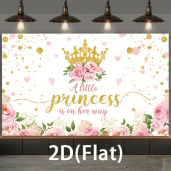 The 2d Flat "Little Princess On The Road" Design Features Pink Roses And Heart-Shaped Golden Glitter Text, And Is A Reusable Polyester Fiber Party Decoration