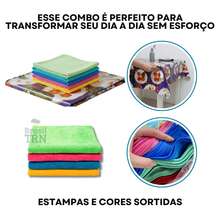 1 Toalha de Mesa Térmica 4 Lugares 1,40x1,40cm + 4 Panos de Microfibra Pia Limpeza 35x55cm - Multicolorido - Visão 3