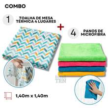 1 Toalha de Mesa Térmica 4 Lugares 1,40x1,40cm + 4 Panos de Microfibra Pia Limpeza 35x55cm - Multicolorido - Visão 11