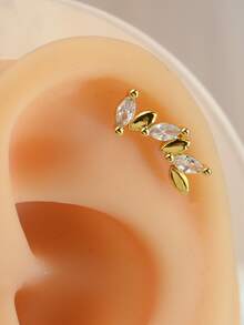 1PC 20G Copper Fashion Dainty Curved Cz Cartilage Stud Leaf Anti Tragus Helix Standard Lobe Rook Conch Flat Screw Back Earrings Ear Piercing Jewelry