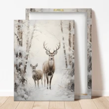1 pièce Affiche sur canevas de style vintage représentant une forêt d'hiver avec un cerf. Convient pour le salon, la chambre, le bureau à domicile, la cuisine. Impression sur canevas verticale/horizontale pour usage intérieur avec motif de Noël. (Cadre en option)
