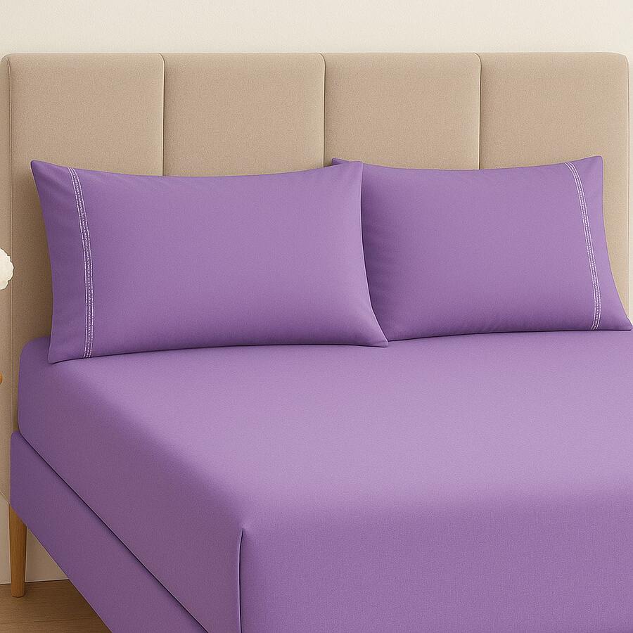 400 Thread Count Premium Bedding Set With Stick Stitch Finish - Lilac - View 1