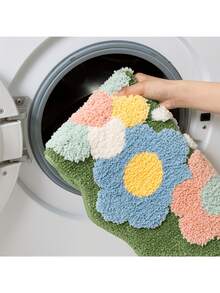 1pc Fluffy Floral Bathroom Mat, Cute Happy Flower Design, Non-Slip Washable Absorbent Bath Rug, Suitable For Bathroom, Sink, Shower, Bathtub, 28" X 18"