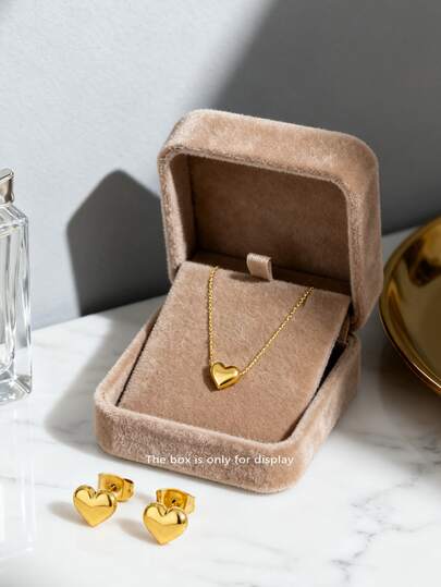 VceTd 1 Set Elegante de Joyería Miniatura Brillante en Forma de Corazón de Acero Inoxidable, Adecuado para Uso Diario de Mujeres o Como Regalo para Días Festivos