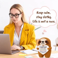 1pc Handmade Crochet Desktop Decor Sloth Cartoon Figurine, Thoughtful Gift For Best Friend, Birthday, Girlfriend, Sister, Mom, Grandma, Coworker, Family, Positive Emotion, Creative Party, Halloween, Christmas, Appreciation, Plush Doll, Keepsake - Multicolor - View 6