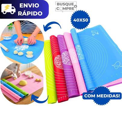 Tapete Culinário com Medida Manta de Silicone 40x50 Antiaderente para Forno Assar Bolos Pães Massas