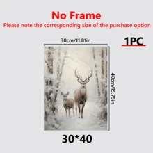 1 pièce Affiche sur canevas de style vintage représentant une forêt d'hiver avec un cerf. Convient pour le salon, la chambre, le bureau à domicile, la cuisine. Impression sur canevas verticale/horizontale pour usage intérieur avec motif de Noël. (Cadre en option)
