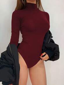 VIVINA Bodys femme couleur unie coupe slim col roulé manches longues, chaud. Casual et polyvalent pour l'automne/l'hiver, convient pour le Jour de Thanksgiving, la tenue d'aéroport, la saison automnale