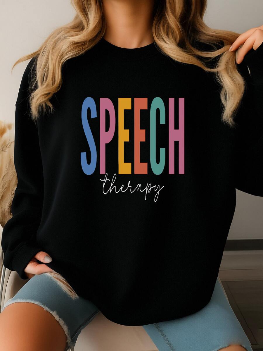Speech Therapy Sweatshirt, Speech Language Pathologist Crewneck, Slp Shirt, Speech Language Shirt, Speech Language Therapy Speech Nurse Gift Sweatshirt - 黑色 - 查看 1