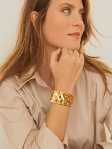 Yanxyad Women's Chunky Gold Bangle, Exaggerated Design, Gold Bangle Set, Arm Cuff, Punk Style Accessory