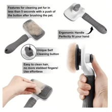 1PCSPet Dog And Cat Brush, Pet Self-Cleaning Brush, Gentle Hair Removal Massage Comb, One-Click Hair Removal, Suitable For Short And Long Hair, Cat And Dog Care, Daily Use, Pet Supplies - Grey - View 4