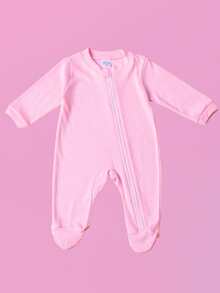 Assorted Plain Footed Romper - 100% Cotton Suede - Màu Hồng baby - Xem 2