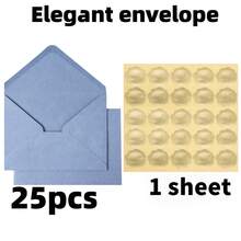25 件/套雾蓝色高级信封，配有 25 张金色贴纸，适合邀请函、贺卡、生日派对、卡片、办公室、耐用经典设计、圣诞节和万圣节礼物 - 霧藍色 - 查看 5
