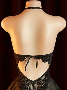 Sexy Lingerie Bodysuit, Women's Off-Shoulder Sexy Sleepwear, Hollow-Out Uniform Sexy Underwear - Black - View 4