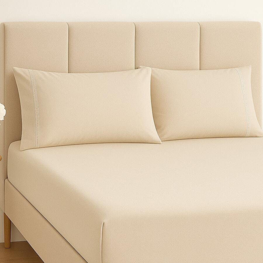 400 Thread Count Premium Bedding Set With Stick Stitch Finish - Straw - View 1