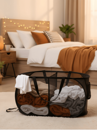 1pc Foldable Laundry Basket With Large Capacity, Side Pocket, Sturdy, Space-Saving Design With Handle, Mesh Pop-Up Laundry Hamper, Breathable, Collapsible, Christmas Gift