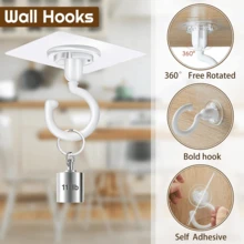 1个时尚360度旋转吊钩，旋转式重型免钻孔墙壁和天花板挂钩，壁挂式塑料悬挂收纳家居装饰 - 彩色 - 查看 7