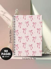 办公必备，时尚粉色蝴蝶结螺旋笔记本 - 5.5x8.3 英寸，160 页，送给女性和女孩的完美礼物，时尚日记本 | 优雅 | 螺旋装订 - 5.5x8.3 英寸 - 80 张/160 页 - 日记本，带有星期、天气、备忘录编号和日期标记，学习用品，返校必备 - 彩色 - 查看 2