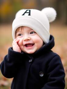 1 件装婴儿 A-Z 字母针织帽 女婴帽子 儿童无檐便帽 婴儿配饰 儿童帽子 弹力 0-3 岁 幼儿女孩男孩帽子 - 白色 - 查看 5