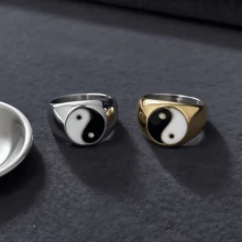 1 件不锈钢阴阳太极滴油多功能中国风休闲复古时尚八卦电镀防水防褪色简约日常佩戴男士戒指 - 八卦男士戒指 - 查看 8