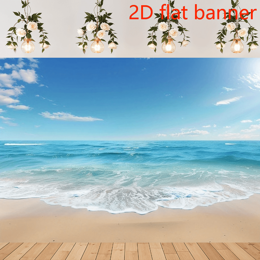 2D Flat BannerVersatile Beach & Sky Scene Banner - Polyester, No Power Needed, Perfect For Parties & Photo Backdrops, Indoor/Outdoor Use, Multiple Sizes Available Beach Theme Decor